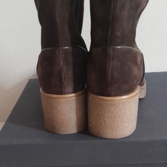 New Theory Crepe Heel Bootie Brown Cow Suede , Dyed Shearling Lamb Sz 41 Italy - Picture 4 of 8